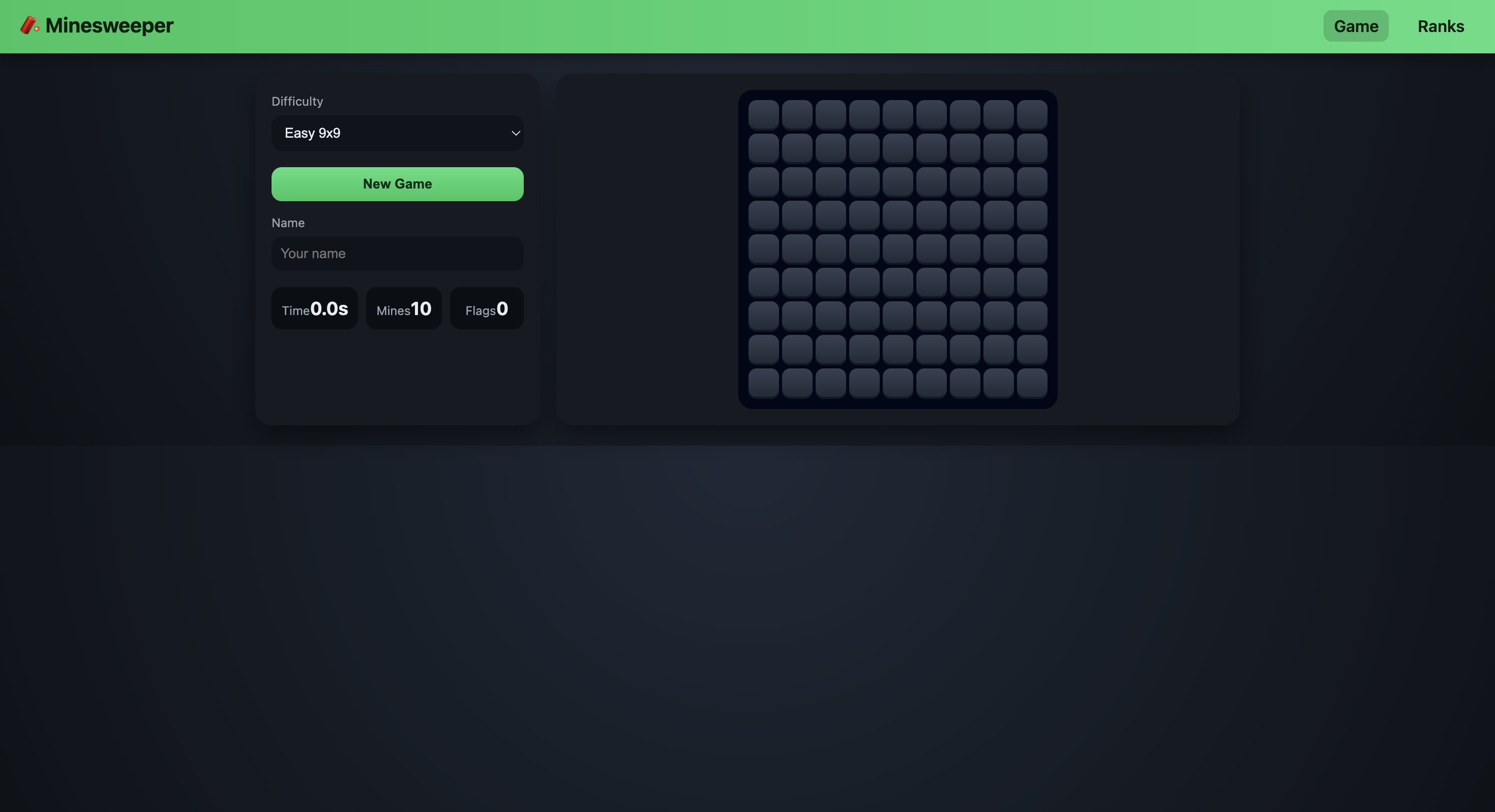 Screenshot of the minesweeper game